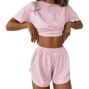 Ekouaer Womens Pajama Sets Sexy Lounge Sets Side Split Short Pj Sets(Pink and White Stripes)