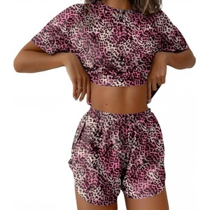 Ekouaer Womens Pajama Sets Sexy Lounge Sets Side Split Short Pj Sets(Rose Pink Black Leopard)