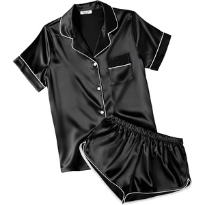 Ekouaer Womens Satin Pajama Set Silk Pj Short Sets 2 Piece Loungewear S-5XL(Black)