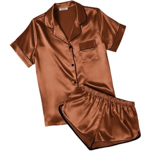 Ekouaer Womens Satin Pajama Set Silk Pj Short Sets 2 Piece Loungewear S-5XL(Caramel)
