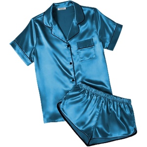Ekouaer Womens Satin Pajama Set Silk Pj Short Sets 2 Piece Loungewear S-5XL(Dark Blue)