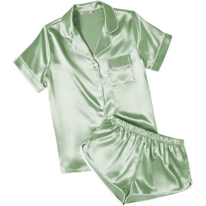 Ekouaer Womens Satin Pajama Set Silk Pj Short Sets 2 Piece Loungewear S-5XL(Ice Green)