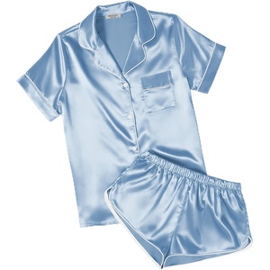 Ekouaer Womens Satin Pajama Set Silk Pj Short Sets 2 Piece Loungewear S-5XL(Light Blue)