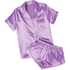 Ekouaer Womens Satin Pajama Set Silk Pj Short Sets 2 Piece Loungewear S-5XL(Lilac)