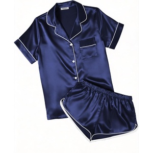 Ekouaer Womens Satin Pajama Set Silk Pj Short Sets 2 Piece Loungewear S-5XL(Navy Blue)