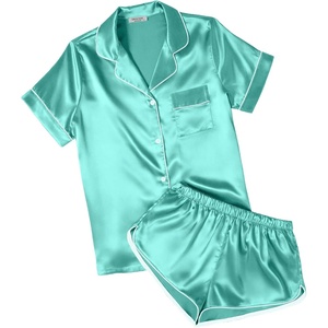 Ekouaer Womens Satin Pajama Set Silk Pj Short Sets 2 Piece Loungewear S-5XL(Peacock Blue)