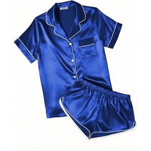 Ekouaer Womens Satin Pajama Set Silk Pj Short Sets 2 Piece Loungewear S-5XL(Sky Blue)