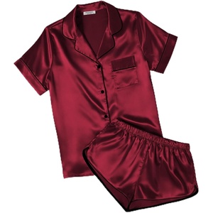 Ekouaer Womens Satin Pajama Set Silk Pj Short Sets 2 Piece Loungewear S-5XL(Wine Red)