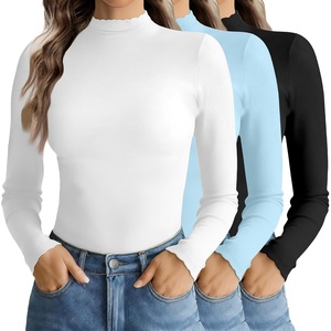 Turtleneck Tops for Women Long Sleeve Mock Neck Shirts Undershirts 3 Pack(Black/White/Light Blue)