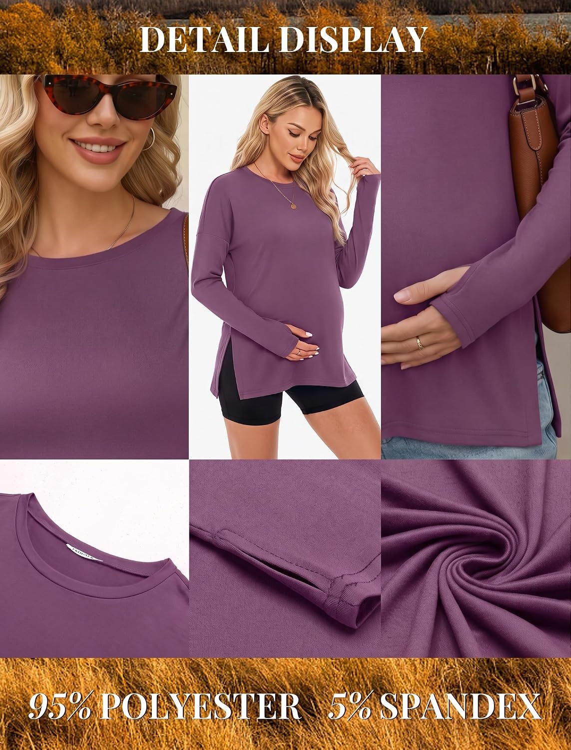 image:image3 Pack Women Maternity Shirts Long Sleeve Pregnancy Tops with Thumb HolePurplishredBlueBlack
