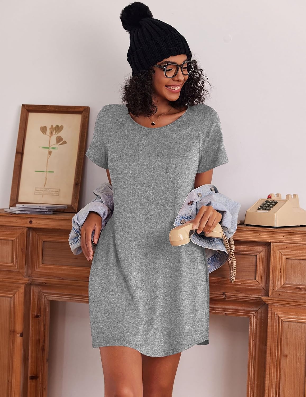 image:imageEkouaer 3 Pack Nightgowns for Women Short Sleeve Sleepshirt Night ShirtsBlackGreyPink