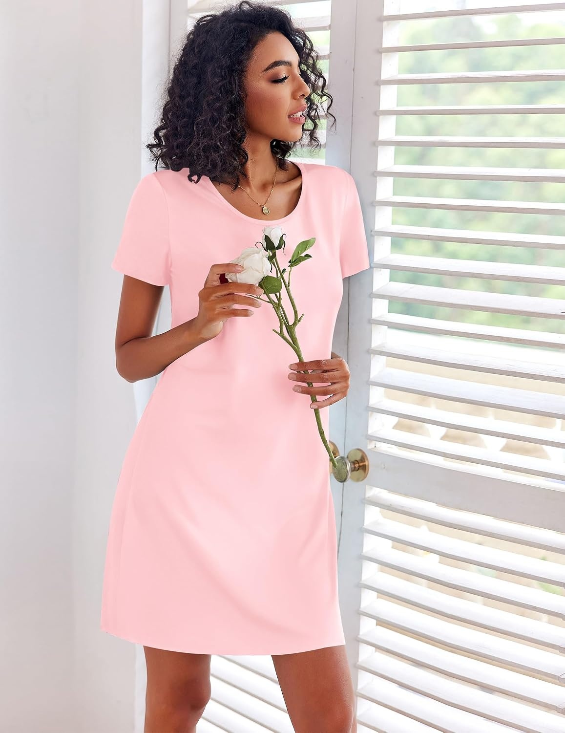 image:imageEkouaer 3 Pack Nightgowns for Women Short Sleeve Sleepshirt Night ShirtsBlackGreyPink