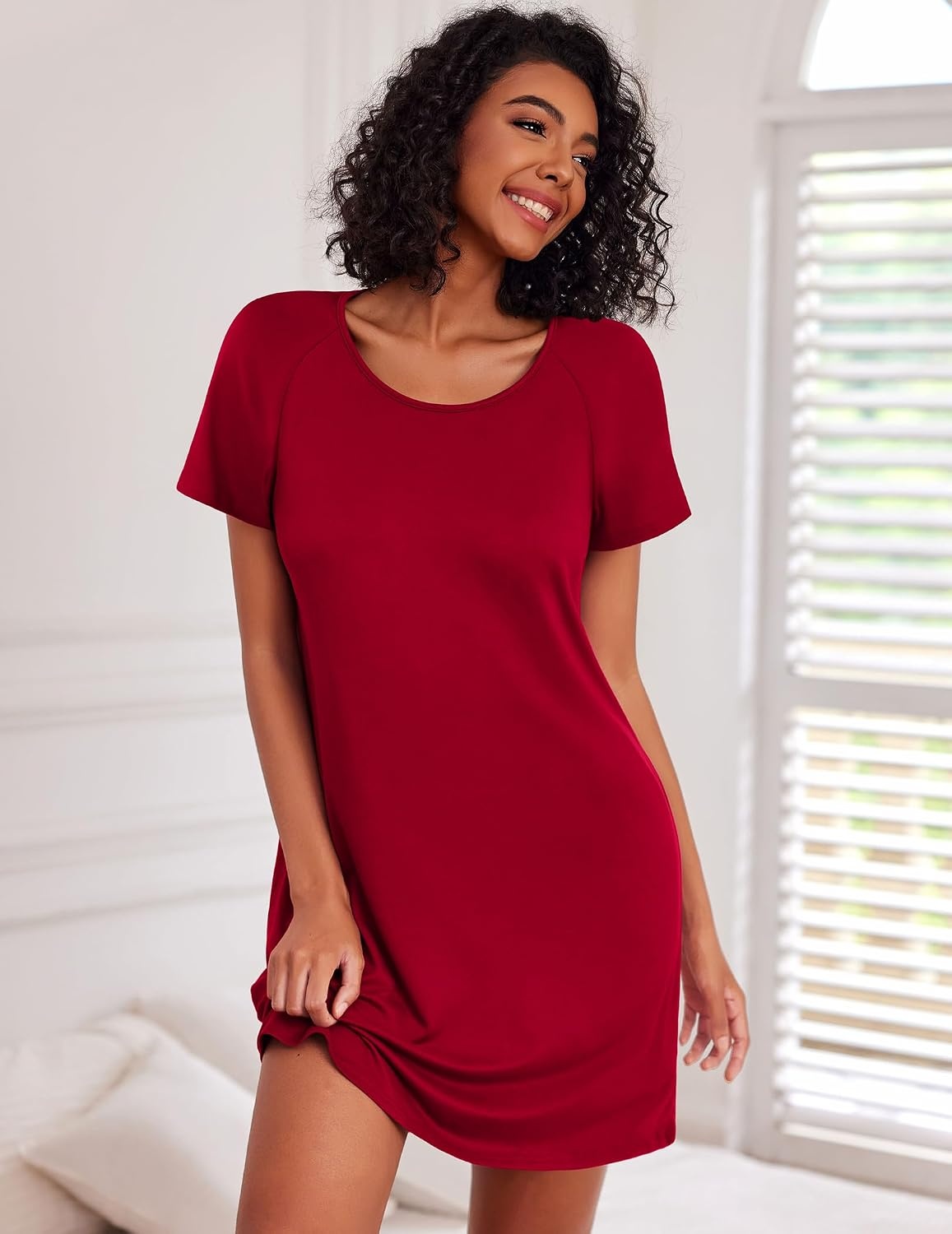 image:imageEkouaer 3 Pack Nightgowns for Women Short Sleeve Sleepshirt Night ShirtsBlackWine RedLeopard