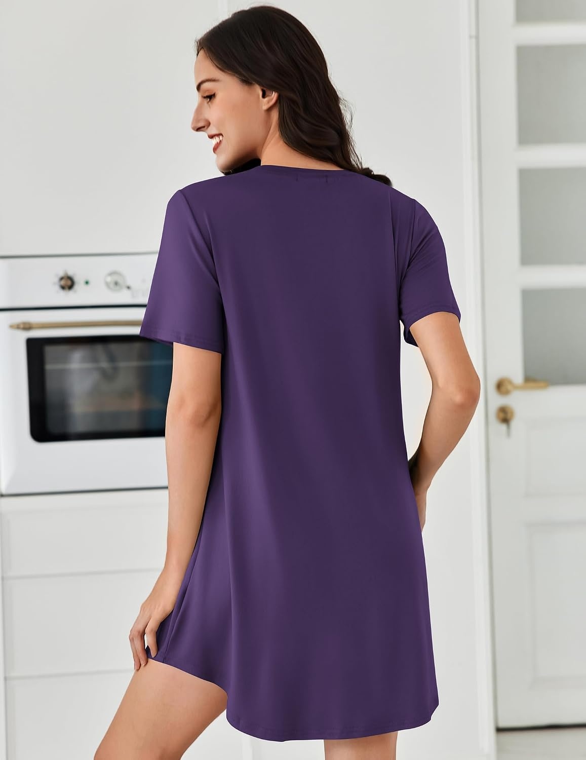 image:imageEkouaer Nightgowns for Women Pleated Nightshirts Short Sleeve SleepshirtsPurple