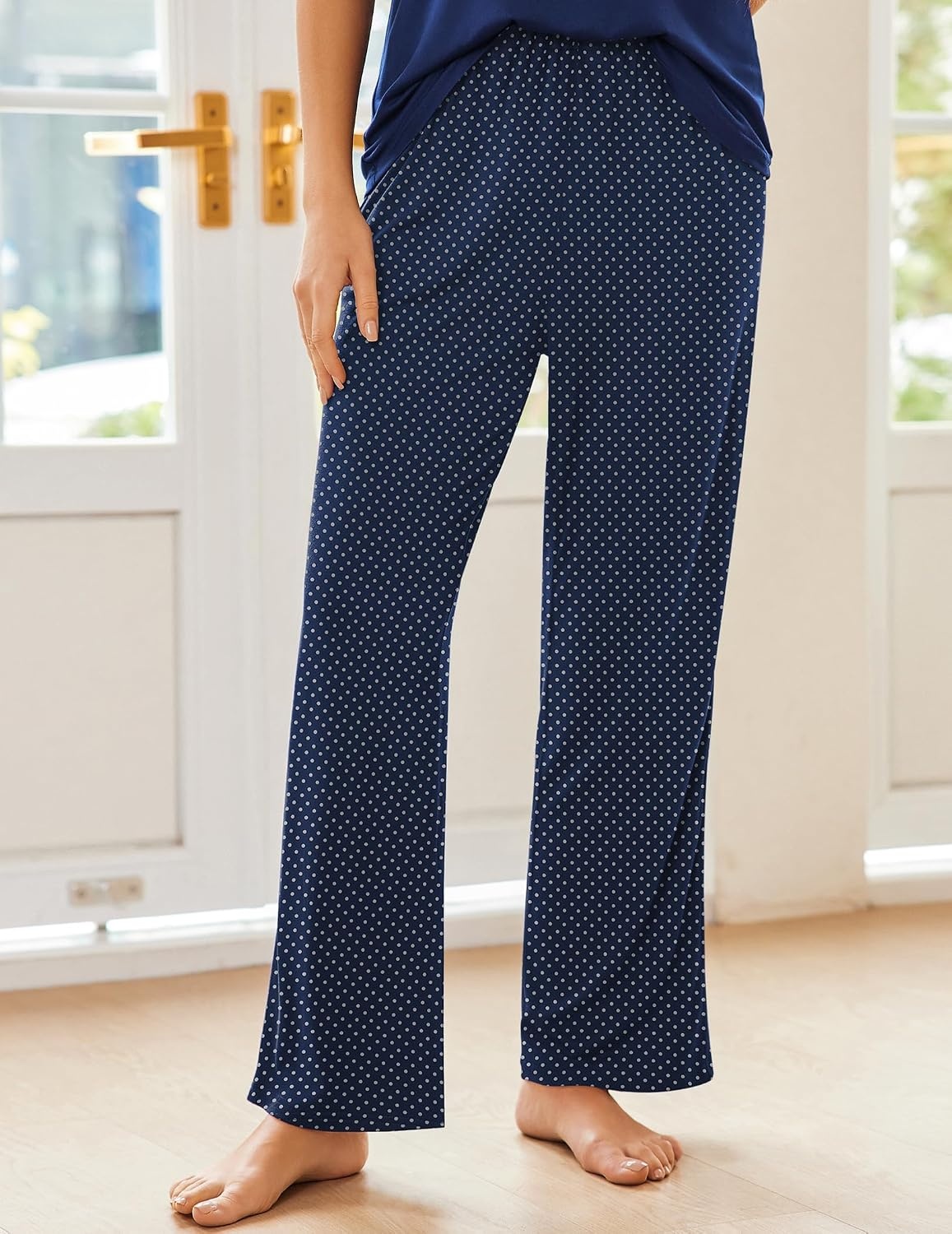 image:imageEkouaer Pajama Sets for Women 2 Piece Short Sleeve Pj V Neck Chest PocketNavy Dots