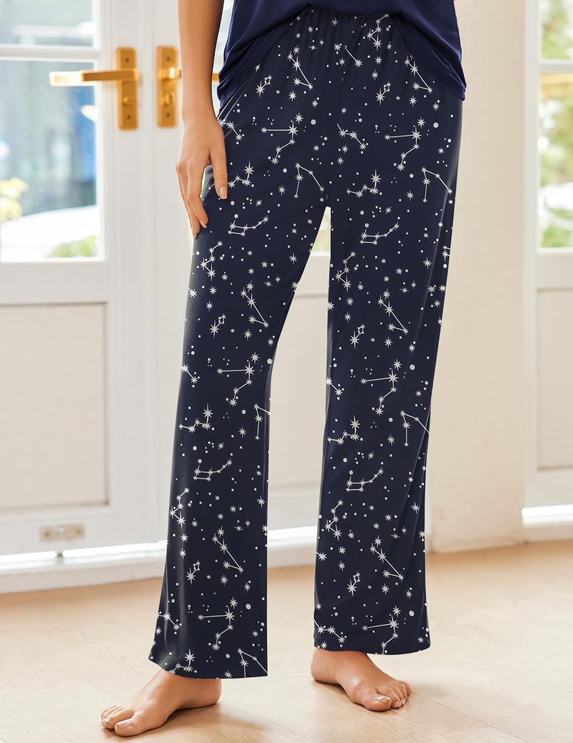 image:imageEkouaer Pajama Sets for Women 2 Piece Short Sleeve Pj V Neck Chest PocketNavy Starry Sky
