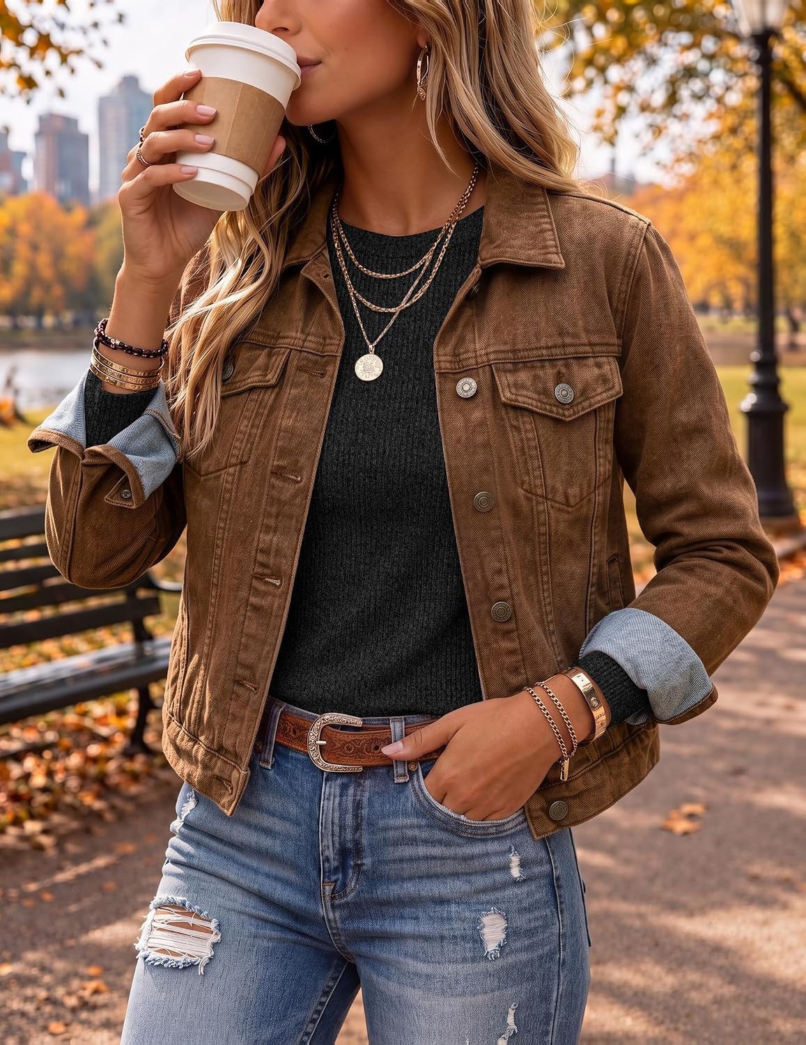 image:imageEkouaer Womens Long Sleeve Shirts Casual Crewneck Tops Fall ClothesBlack