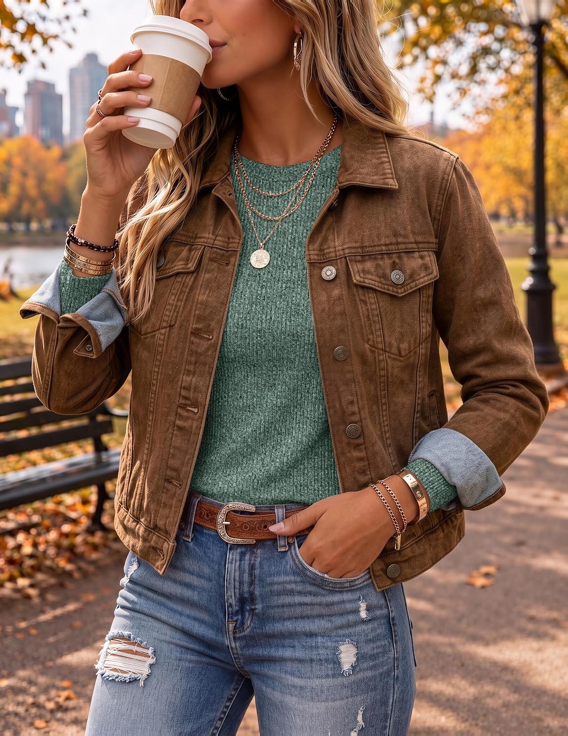 image:imageEkouaer Womens Long Sleeve Shirts Casual Crewneck Tops Fall ClothesGreen