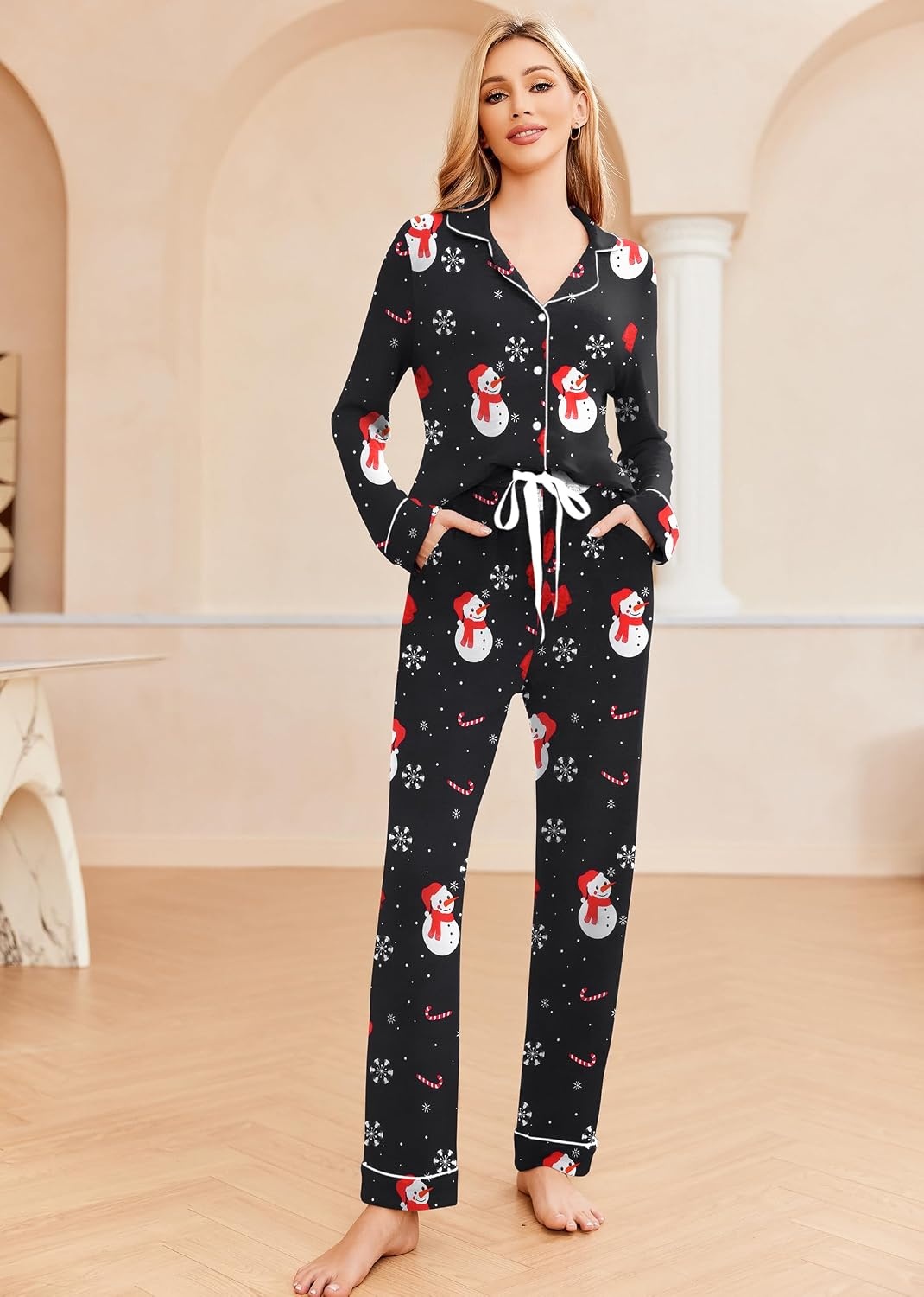 image:imageEkouaer Womens Pajamas Long Sleeve Loungewear Casual Button Down PjsChristmas Pattern2