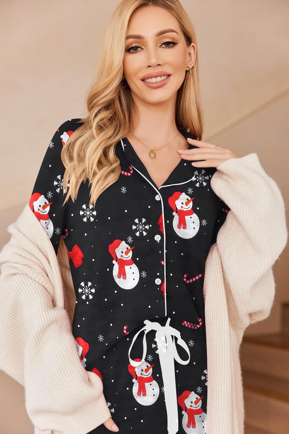 image:imageEkouaer Womens Pajamas Long Sleeve Loungewear Casual Button Down PjsChristmas Pattern2