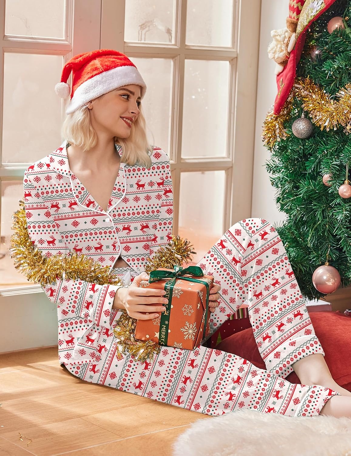 image:imageEkouaer Womens Pajamas Long Sleeve Loungewear Casual Button Down PjsChristmas Reindeer