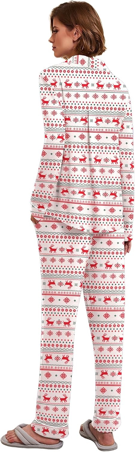 image:imageEkouaer Womens Pajamas Long Sleeve Loungewear Casual Button Down PjsChristmas Reindeer