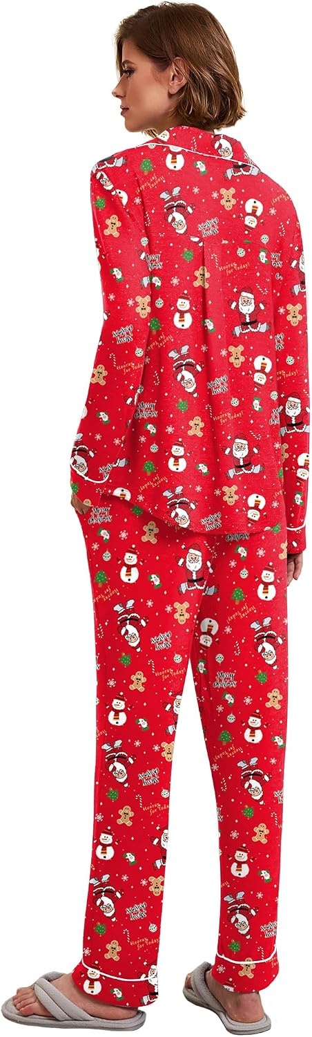 image:imageEkouaer Womens Pajamas Long Sleeve Loungewear Casual Button Down PjsChristmas Snowman
