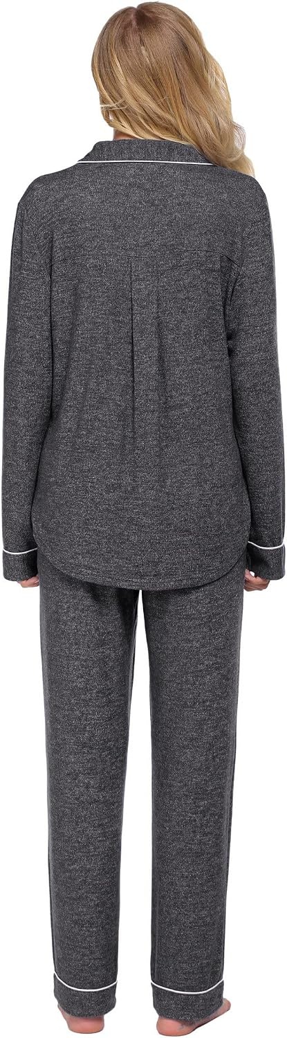 image:imageEkouaer Womens Pajamas Long Sleeve Loungewear Casual Button Down PjsDark Grey
