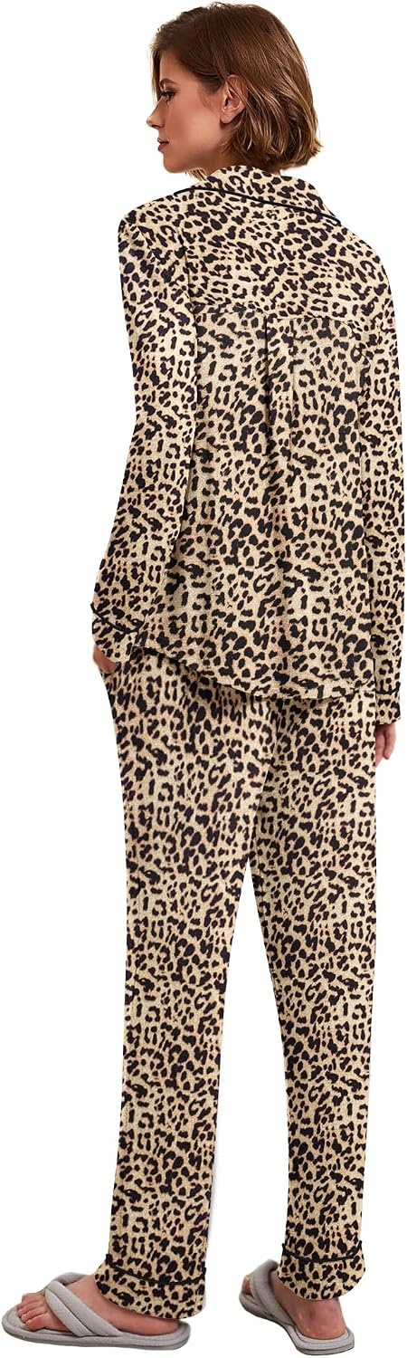 image:imageEkouaer Womens Pajamas Long Sleeve Loungewear Casual Button Down PjsLeopard