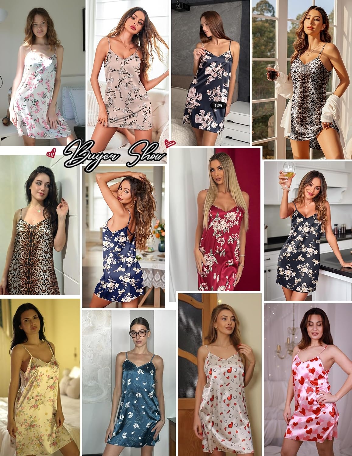 image:imageEkouaer Womens Satin Chemise Nightgown Sleeveless Slip Sleepwear S2XLPlants Flowers White