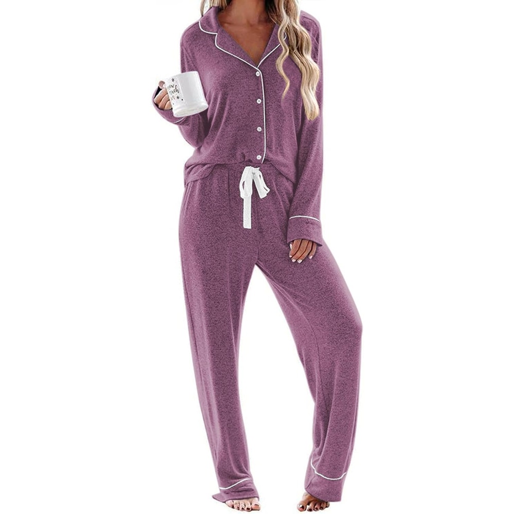 image:imageEkouaer Womens Pajamas Long Sleeve Loungewear Casual Button Down PjsCherry Red
