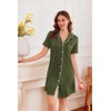 Ekouaer Nightgowns for Women Button Down Sleep Shirt Short Sleeve Sleepwear(Army Green)