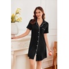 Ekouaer Nightgowns for Women Button Down Sleep Shirt Short Sleeve Sleepwear(Black)