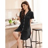 Ekouaer Nightgowns for Women Button Down Sleep Shirt Short Sleeve Sleepwear(Black)