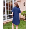 Ekouaer Nightgowns for Women Button Down Sleep Shirt Short Sleeve Sleepwear(Blue)