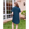 Ekouaer Nightgowns for Women Button Down Sleep Shirt Short Sleeve Sleepwear(Blue Green)
