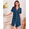 Ekouaer Nightgowns for Women Button Down Sleep Shirt Short Sleeve Sleepwear(Blue Green)
