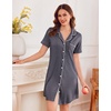 Ekouaer Nightgowns for Women Button Down Sleep Shirt Short Sleeve Sleepwear(Grey)
