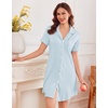 Ekouaer Nightgowns for Women Button Down Sleep Shirt Short Sleeve Sleepwear(Light Blue)