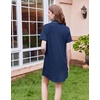Ekouaer Nightgowns for Women Button Down Sleep Shirt Short Sleeve Sleepwear(Navy Blue)
