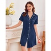 Ekouaer Nightgowns for Women Button Down Sleep Shirt Short Sleeve Sleepwear(Navy Blue)