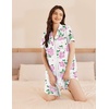 Ekouaer Nightgowns for Women Button Down Sleep Shirt Short Sleeve Sleepwear(Pink Flower)