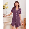 Ekouaer Nightgowns for Women Button Down Sleep Shirt Short Sleeve Sleepwear(Pruple)