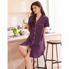 Ekouaer Nightgowns for Women Button Down Sleep Shirt Short Sleeve Sleepwear(Pruple)