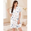 Ekouaer Nightgowns for Women Button Down Sleep Shirt Short Sleeve Sleepwear(White Blue Floral)
