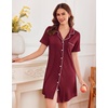 Ekouaer Nightgowns for Women Button Down Sleep Shirt Short Sleeve Sleepwear(Wine Red)