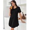 Ekouaer Nightgowns for Women Pleated Nightshirts Short Sleeve Sleepshirts(Black)