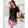 Ekouaer Nightgowns for Women Pleated Nightshirts Short Sleeve Sleepshirts(Black Pink Sakura)