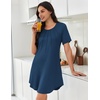 Ekouaer Nightgowns for Women Pleated Nightshirts Short Sleeve Sleepshirts(Dark Blue)