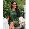 Ekouaer Nightgowns for Women Pleated Nightshirts Short Sleeve Sleepshirts(Green Pea Floral)